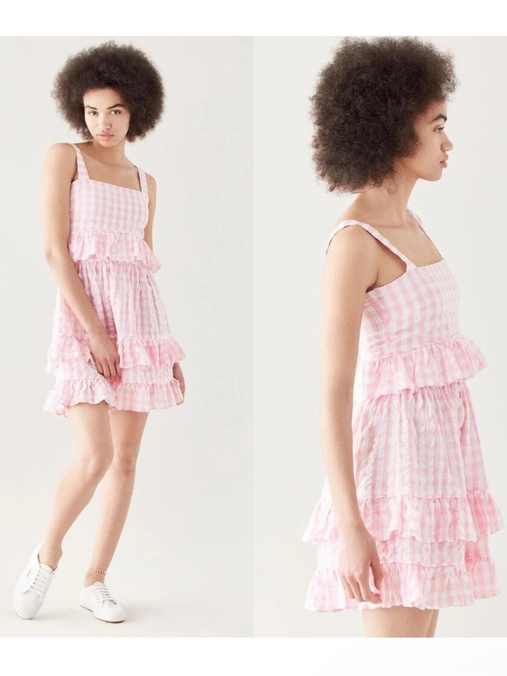 New! TACH Pink Gingham Ruffle Mini Dress
